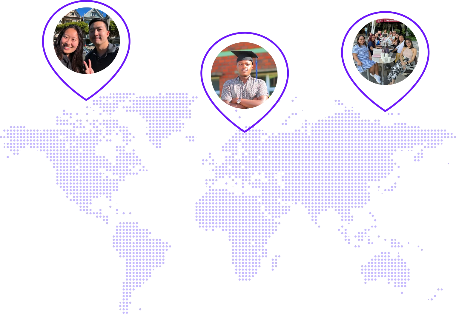 map of world with markers for pareto employees